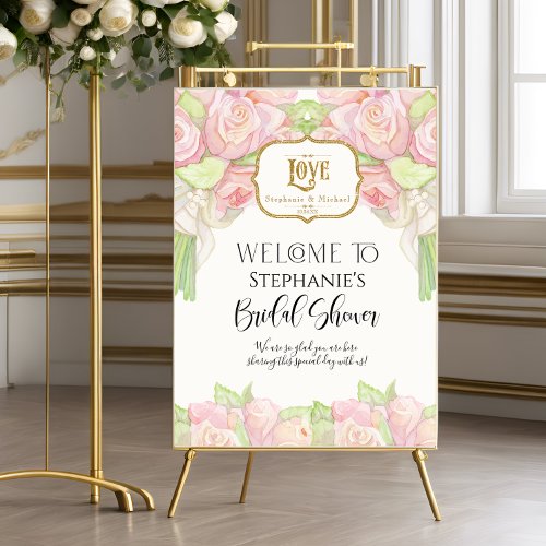 Rose Bouquet Watercolor Gold Pearls Bridal Shower Foam Board