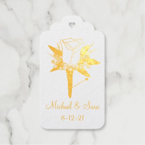 Rose Boutonniere Wedding Party Groomsmen Foil Gift Tags