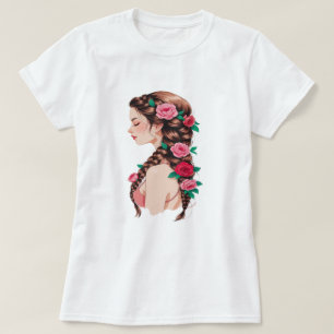 Rose Braided Hair Floral Tee for Women