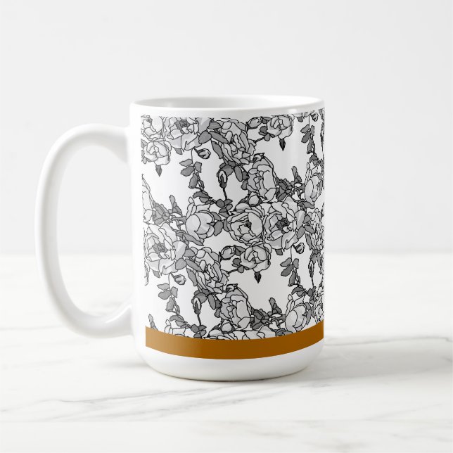 Rose Branch Gray Scale Custom Coffee Mug (Left)