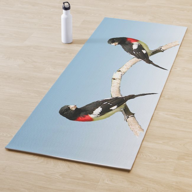 Rose-Breasted Grosbeak Birds on Blue Yoga Mat