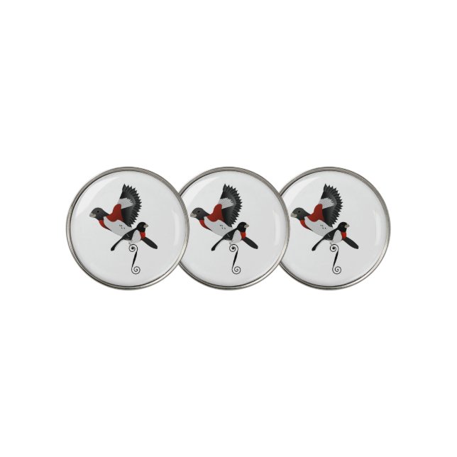Rose Breasted Grosbeak Cardinal Bird Golf Ball Marker (3 Up)