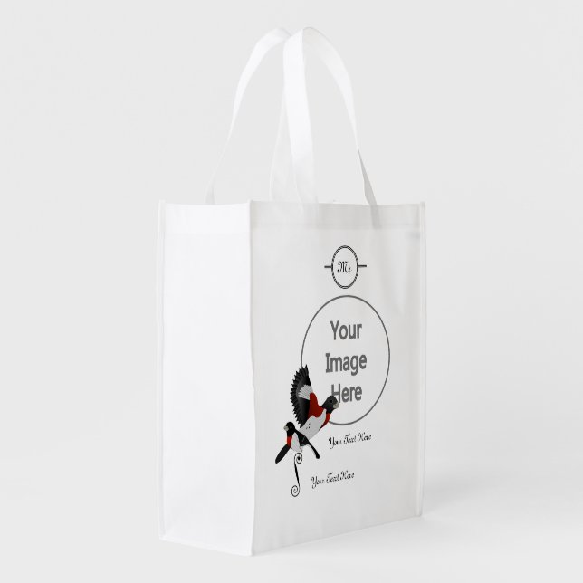 Rose Breasted Grosbeak Cardinal Bird Grocery Bag (Back Side)