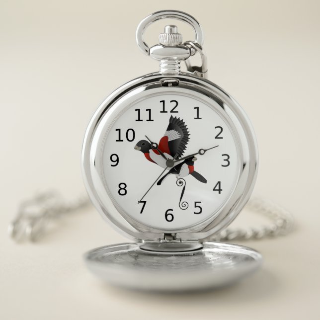 Rose Breasted Grosbeak Cardinal Bird Pocket Watch (Inside)