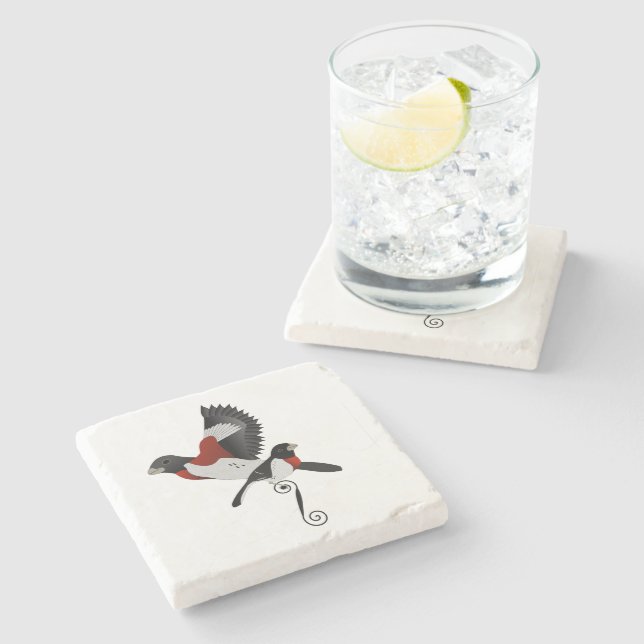 Rose Breasted Grosbeak Cardinal Bird Stone Coaster (Side)