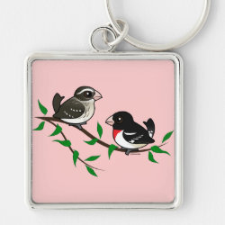Rose-breasted Grosbeak Couple Premium Square Keychain