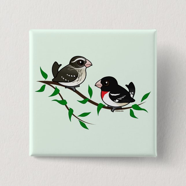 Rose-breasted Grosbeak Couple Pinback Button (Front)