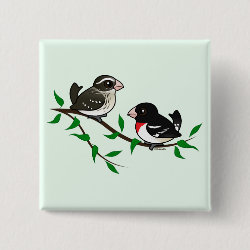 Rose-breasted Grosbeak Couple Square Button