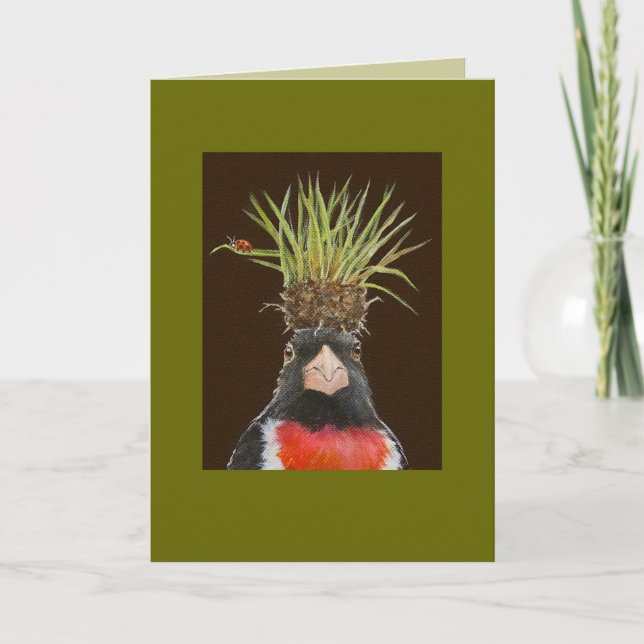 Rose-breasted grosbeak/grass clump card (Front)
