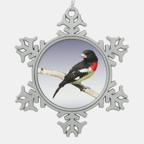 Rose_Breasted Grosbeak Snowflake Pewter Christmas Ornament