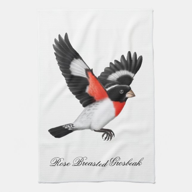 Rose Breasted Grosbeak Wild Bird Kitchen Towel (Vertical)
