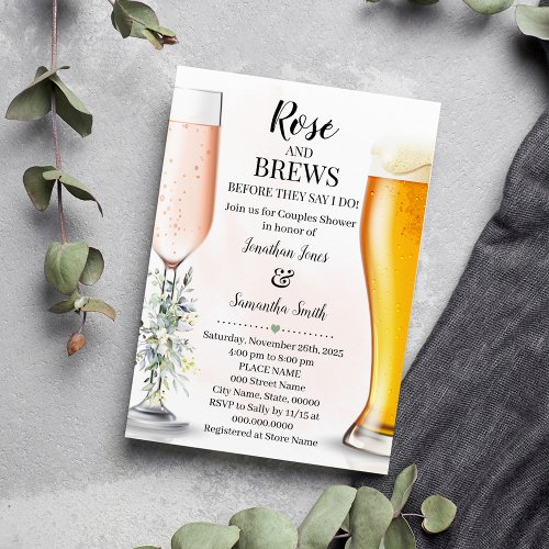 Rose  Brews Couples Wedding Eucalyptus Greenery Invitation