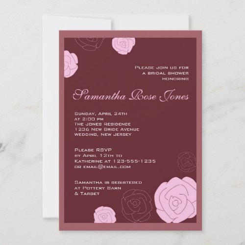 Rose Bridal Shower Burgundy &amp; Pink Flowers Personalized Announcements
