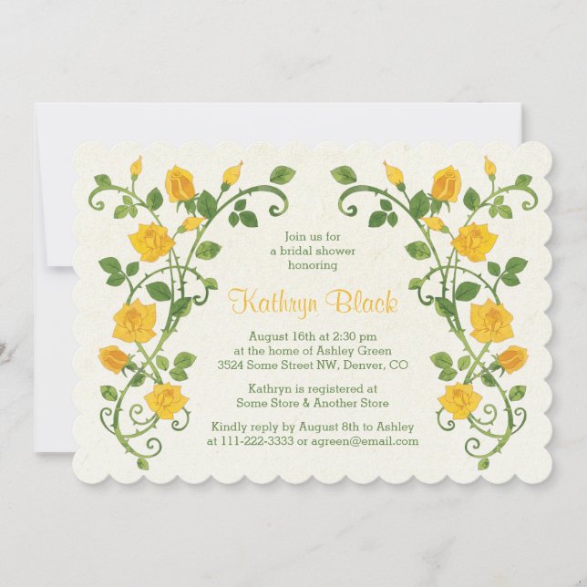Rose Bridal Shower Invitation | Yellow Watercolor (Front)