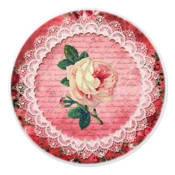 Rose Bright Pink Lace Circle Pretty Vintage Ceramic Knob by Pretty_Vintage at Zazzle