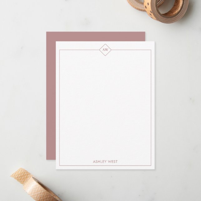 Rose Brown | Minimalist Personal Stationery Note Card (Front/Back In Situ)