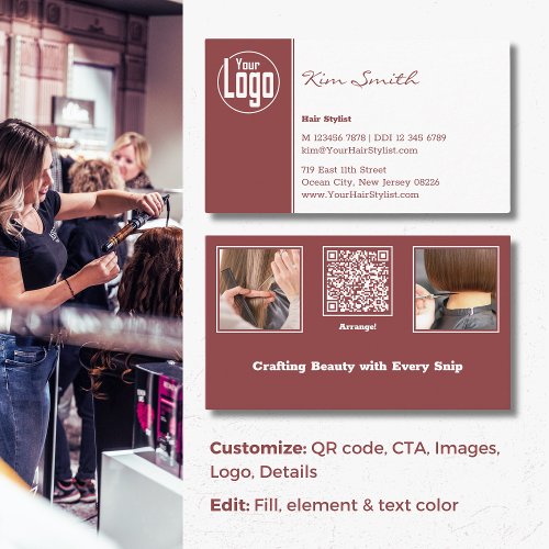 Rose_Brown  White Hair Stylist Business Card