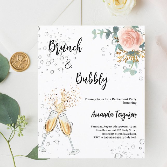 Rose Brunch Bubbly Retirement Party invitation (Creator Uploaded)