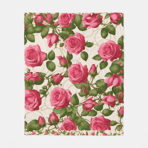 Rose Bud Vine Seamless Pattern Fleece Blanket