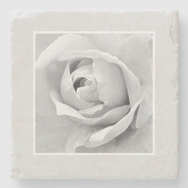 Rose Bud White Stone Coaster (Front)