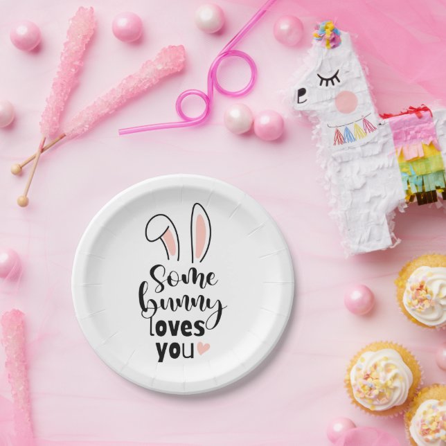 Rose Bunny Ears Some Bunny Loves You Easter Paper Plates (Party)
