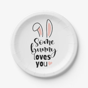 Rose Bunny Ears Some Bunny Loves You Easter Paper Plates
