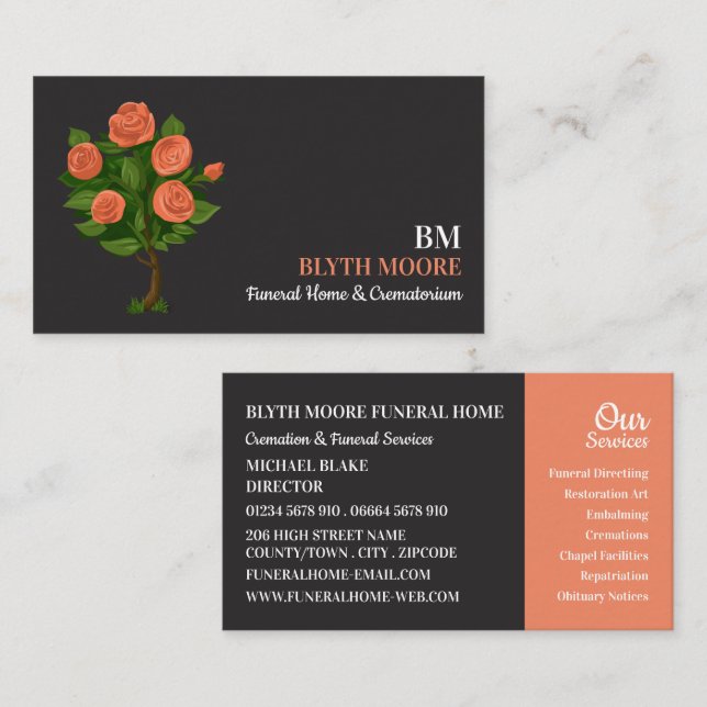 Rose Bush, Funeral Home, Directors Business Card (Front/Back)
