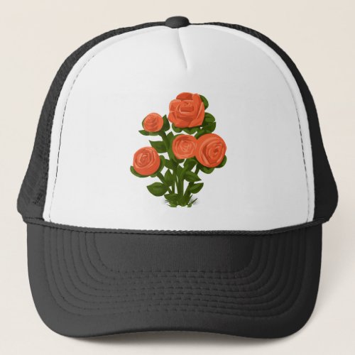 Rose Bush Roses Orange Flowers Rose Garden Floral Trucker Hat