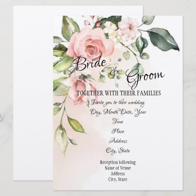 “Rose Bush” Wedding Invitation (Front/Back)