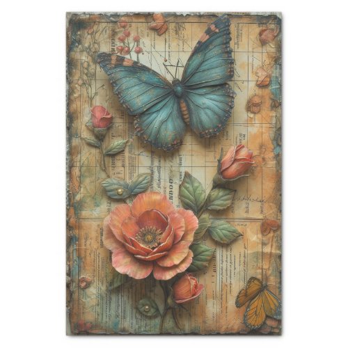 Rose  Butterfly Mixed Media Tissue Paper