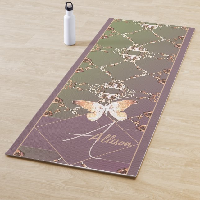 Rose Butterfly Monogram Yoga Mat (In Situ)