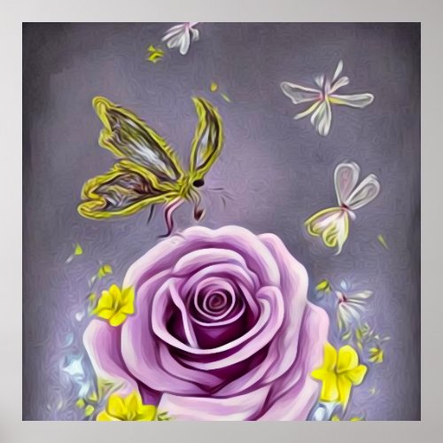 Rose  Butterfly Poster