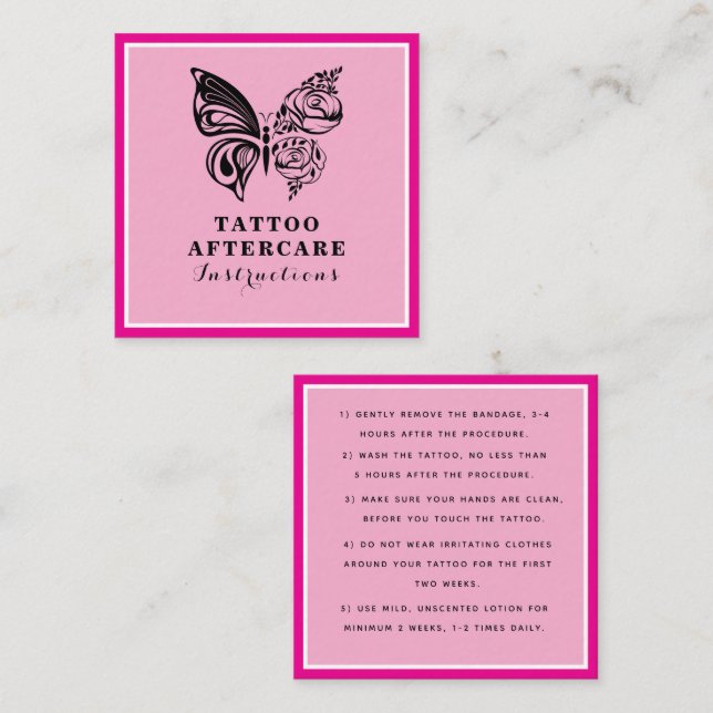 Rose Butterfly Tattoo Aftercare Instructions Square Business Card (Front/Back)