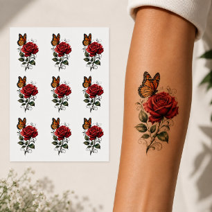 Rose Butterfly Temporary Tattoo Sheet – Romantic
