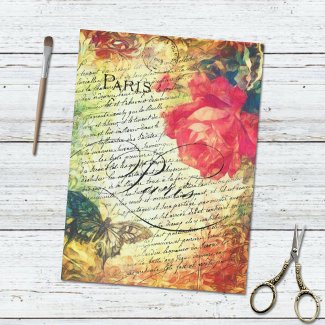Rose Butterfly Victorian French Letter Paris tissue paper