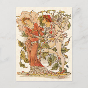 Rose by Walter Crane, Vintage Love Save the Date Announcement Postcard