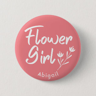 Rose Calligraphy Flower Girl Personalized Button