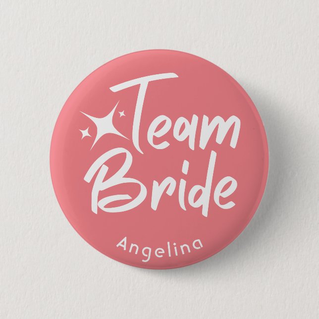 Rose Calligraphy Team Bride Personalized Button (Front)
