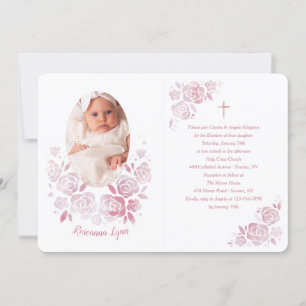 Rose Cameo Baptism Photo Invitation