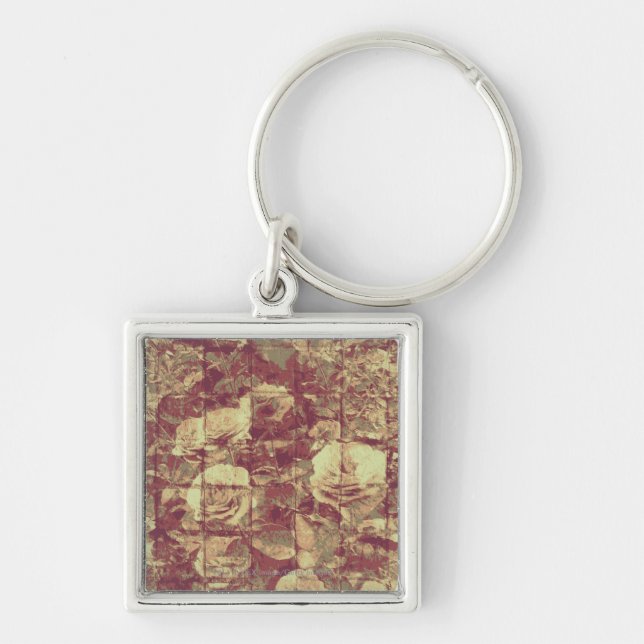 Rose camouflage pattern on tiled wall background keychain (Front)