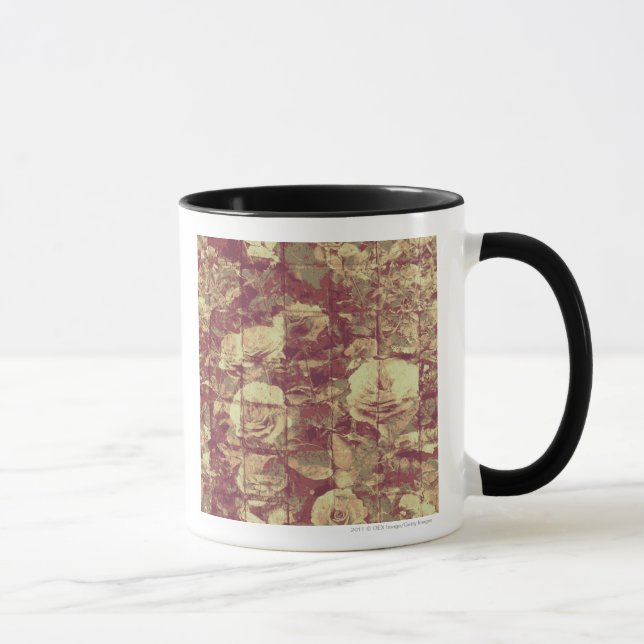 Rose camouflage pattern on tiled wall background mug (Right)
