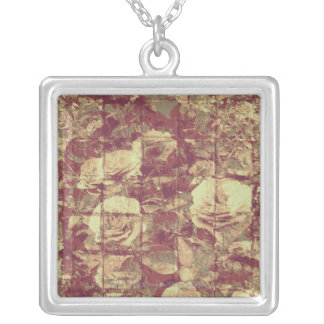 Rose camouflage pattern on tiled wall background silver plated necklace
