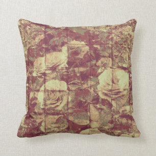 Rose camouflage pattern on tiled wall background throw pillow