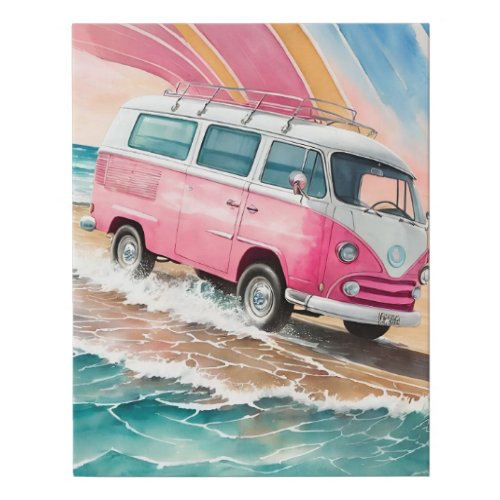 Rose Car In Beach Faux Canvas Print