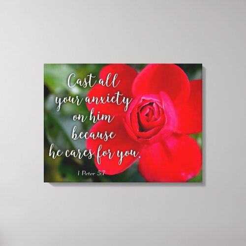 Rose Cast all your Anxiety Christian Bible Verse Canvas Print