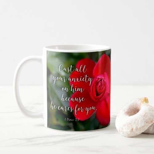 Rose Cast all your Anxiety Christian Bible Verse Coffee Mug