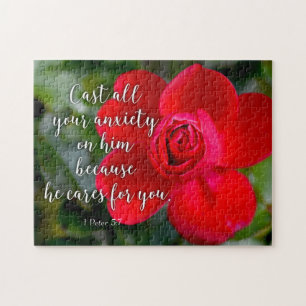 Rose Cast all your Anxiety Christian Bible Verse Jigsaw Puzzle