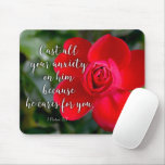 Rose Cast all your Anxiety Christian Bible Verse Mouse Pad