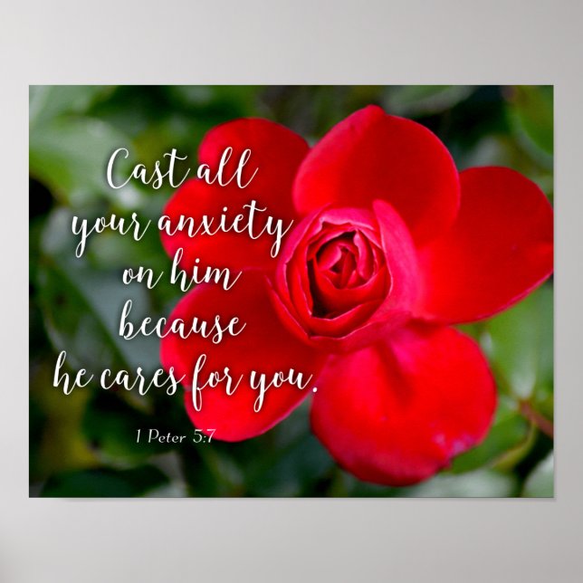 Rose Cast all your Anxiety Christian Bible Verse Poster (Front)