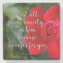 Rose Cast all your Anxiety Christian Bible Verse Stone Coaster